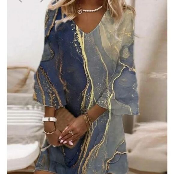 Casual Beach Marble Print Loose Dress - Picture 1 of 7